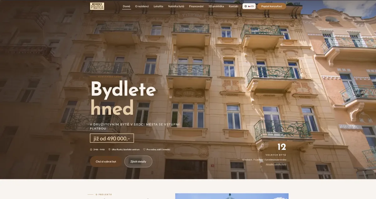 Ukázka webu Rezidence Pyramida